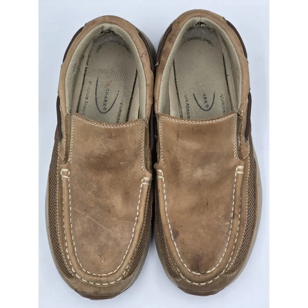 Rugged Shark Boat Shoes Men's 9.5M Atlantic Cognac Tan Leather Lace Up Comfort‎